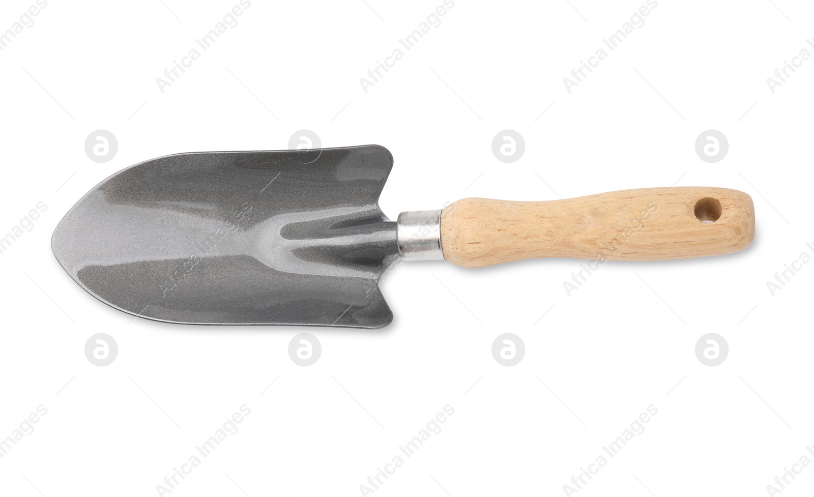 Photo of One trowel isolated on white, top view. Gardening tool