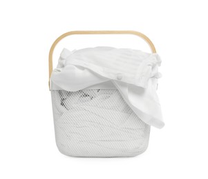 Laundry basket with clothes isolated on white