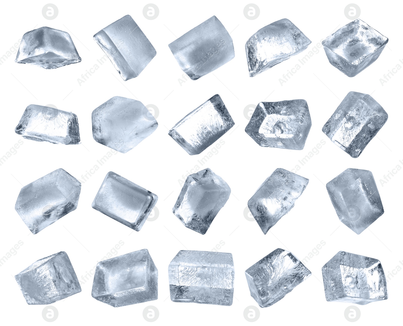 Image of Set of ice cubes on white background