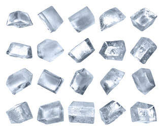 Image of Set of ice cubes on white background