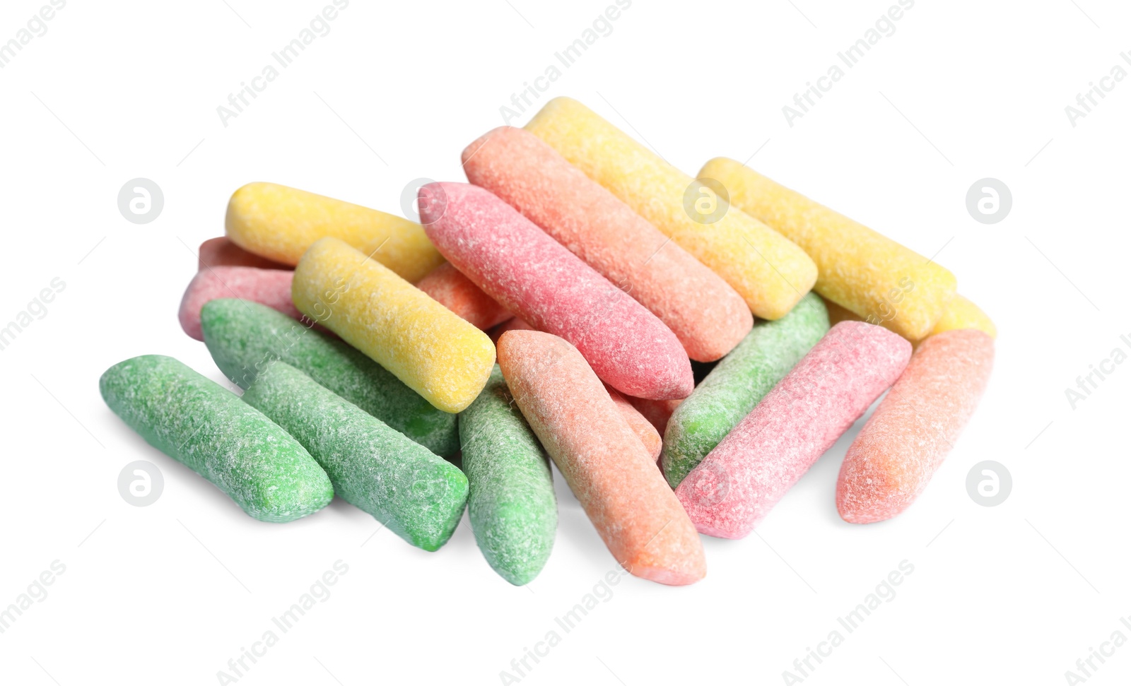 Photo of Pile of tasty bubble gums isolated on white