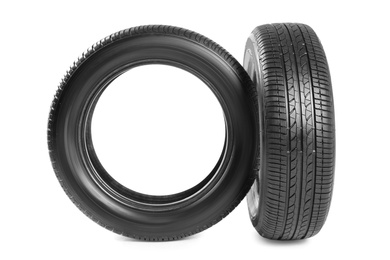 Car tires on white background