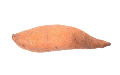 Photo of Whole ripe sweet potato isolated on white, top view