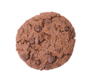 Photo of Tasty chip cookie with chocolate crumbs isolated on white