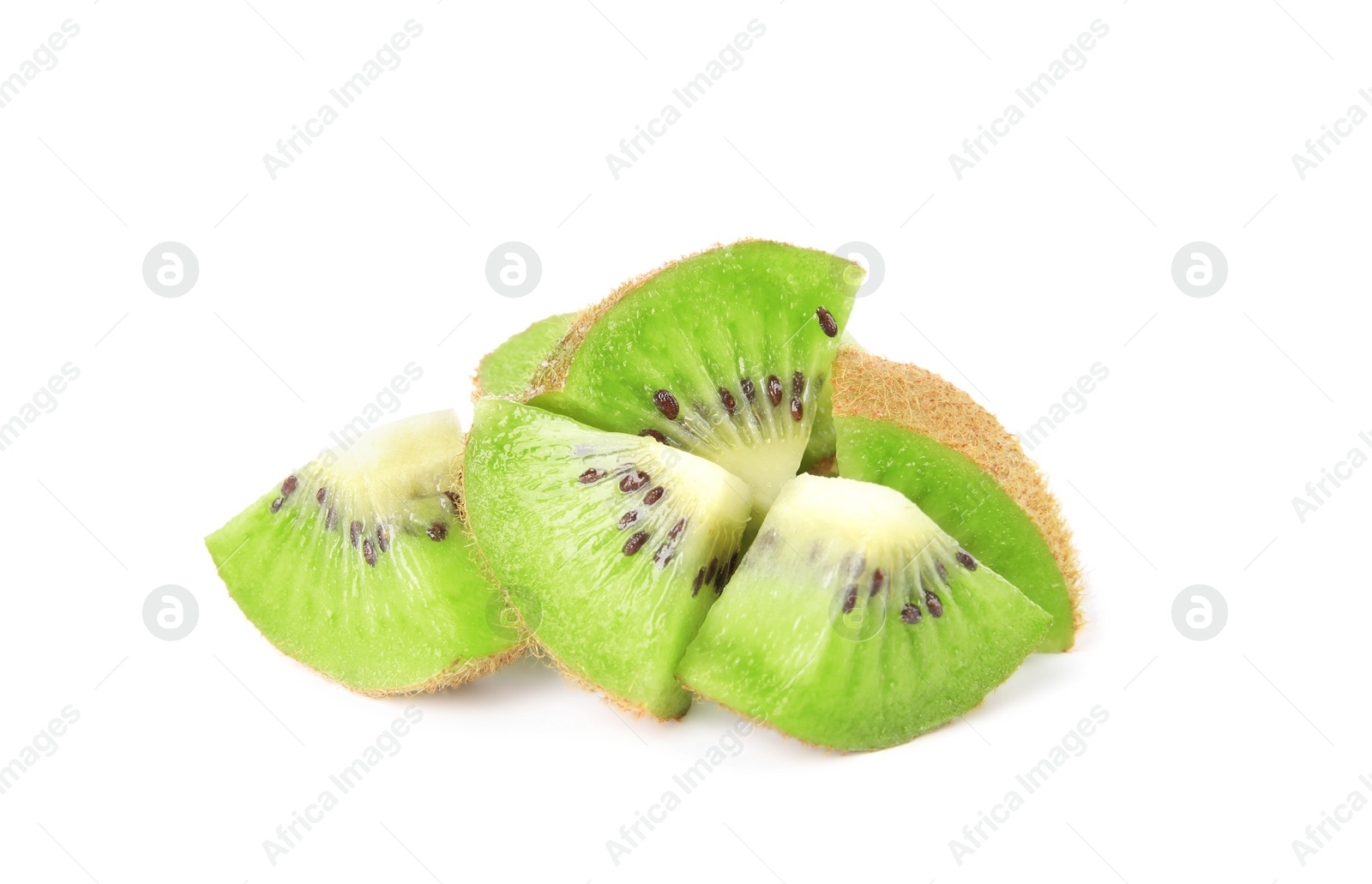 Photo of Cut fresh ripe kiwis on white background