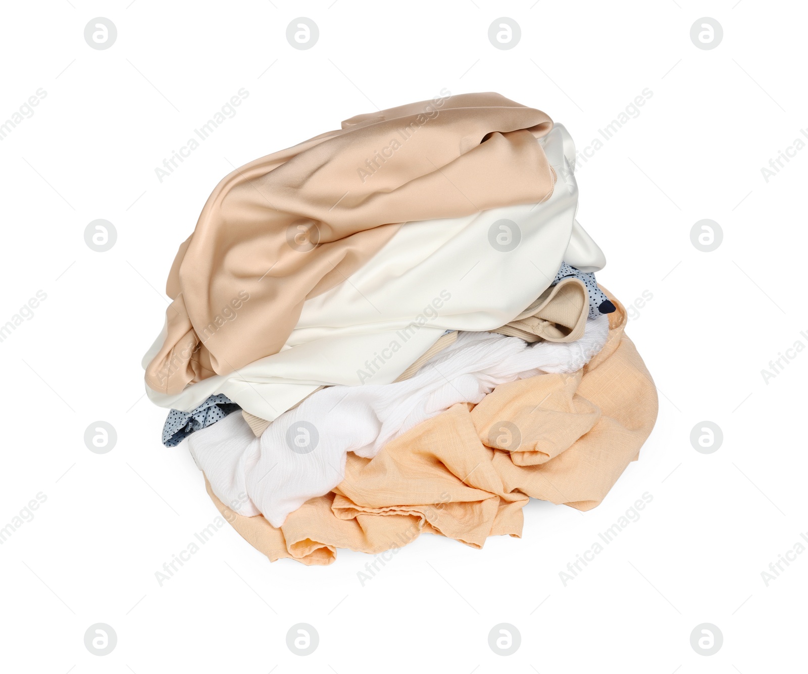 Photo of Pile of colorful clothes isolated on white