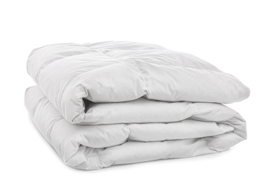 Photo of New soft folded blanket isolated on white