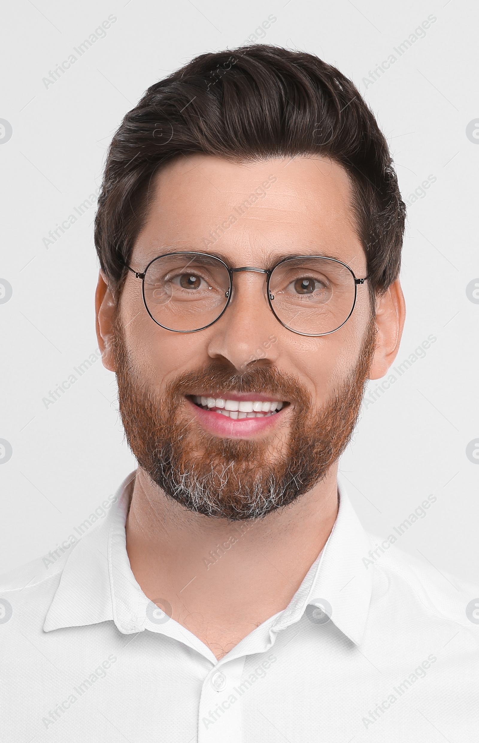 Image of Passport photo. Portrait of man on white background