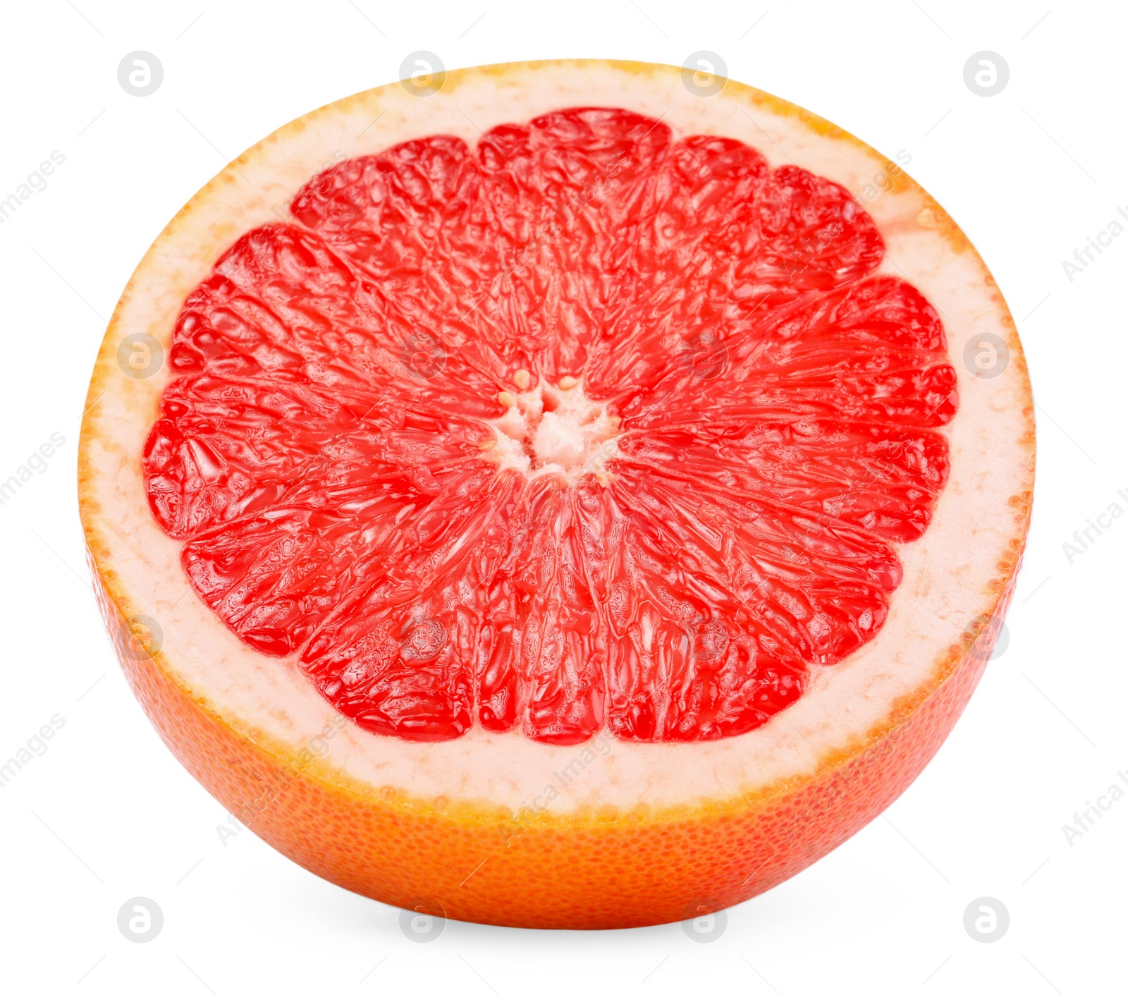 Photo of Halved ripe grapefruit isolated on white. Citrus fruit