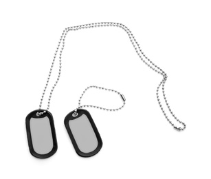 Photo of Military ID tags on white background