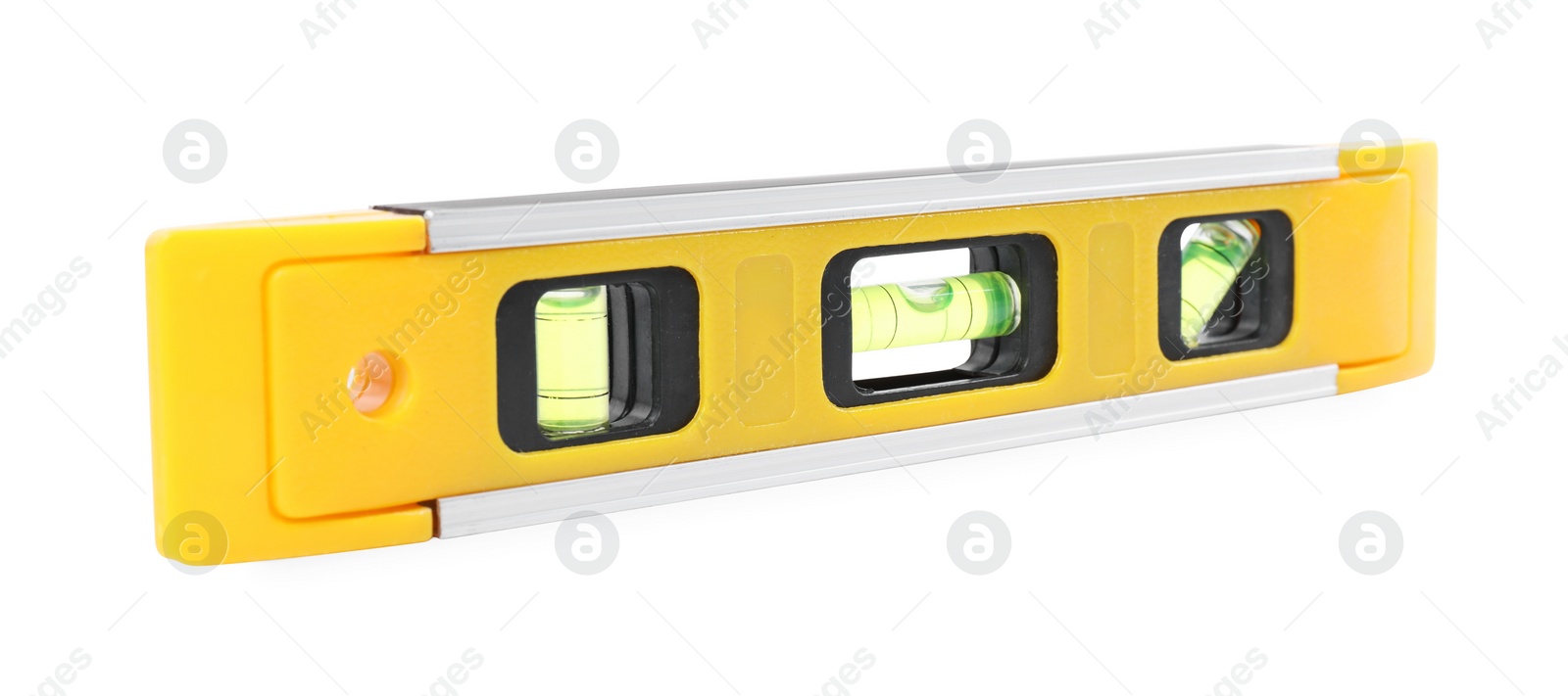 Photo of Yellow building level isolated on white. Construction tool