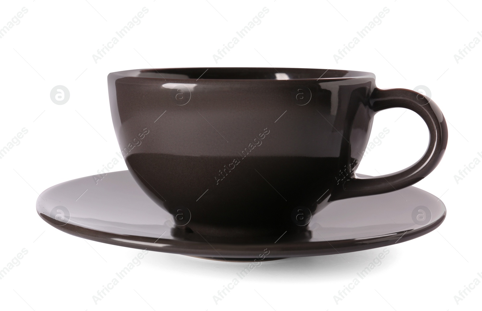 Photo of Ceramic cup and saucer isolated on white