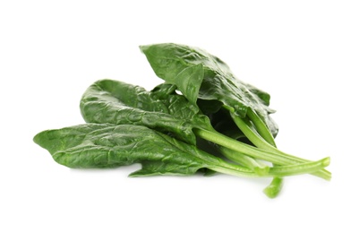 Fresh green healthy spinach leaves isolated on white