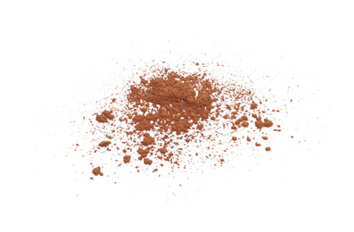 Brown natural cocoa powder on white background