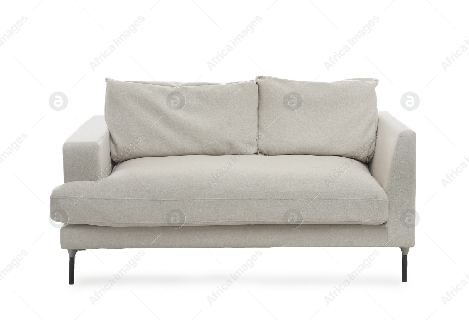 Photo of Stylish comfortable light sofa isolated on white. Furniture for living room interior