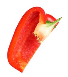 Photo of Slice of ripe red bell pepper on white background