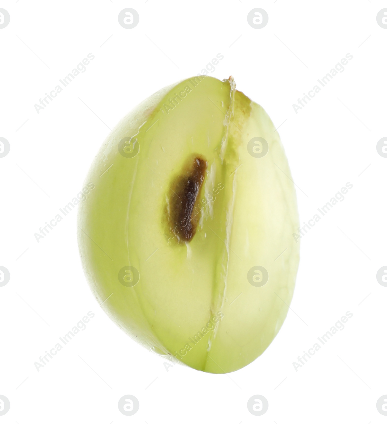 Photo of Half of fresh green grape on white background