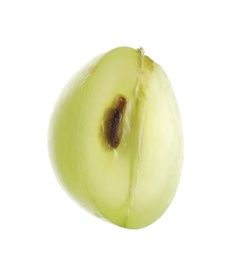 Photo of Half of fresh green grape on white background
