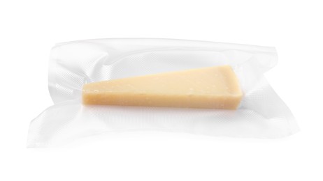 Photo of Cheese in vacuum pack isolated on white