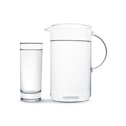 Image of Glass and jug with water isolated on white