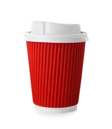 Photo of Paper coffee cup with lid isolated on white