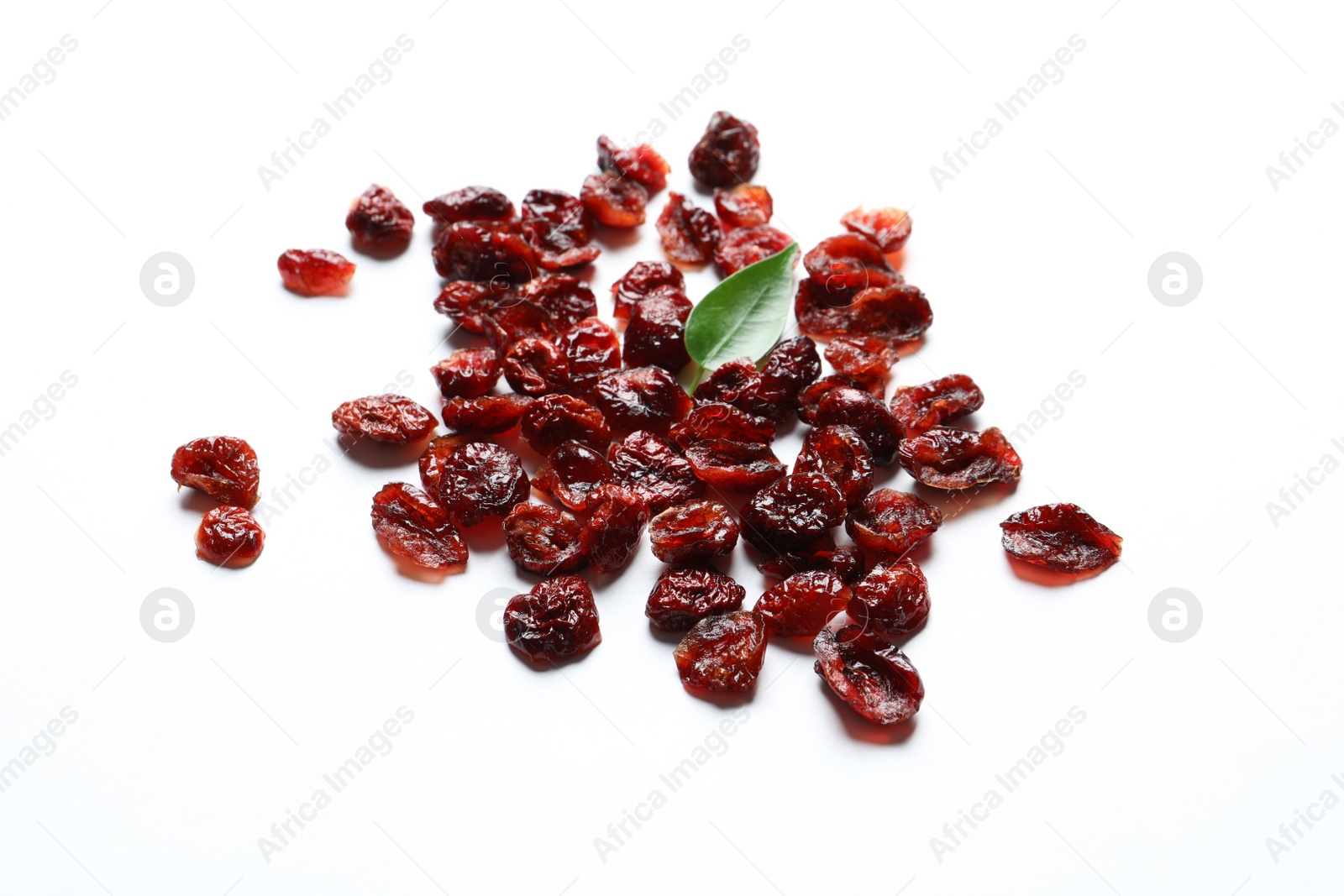 Photo of Cranberries on white background. Dried fruit as healthy snack