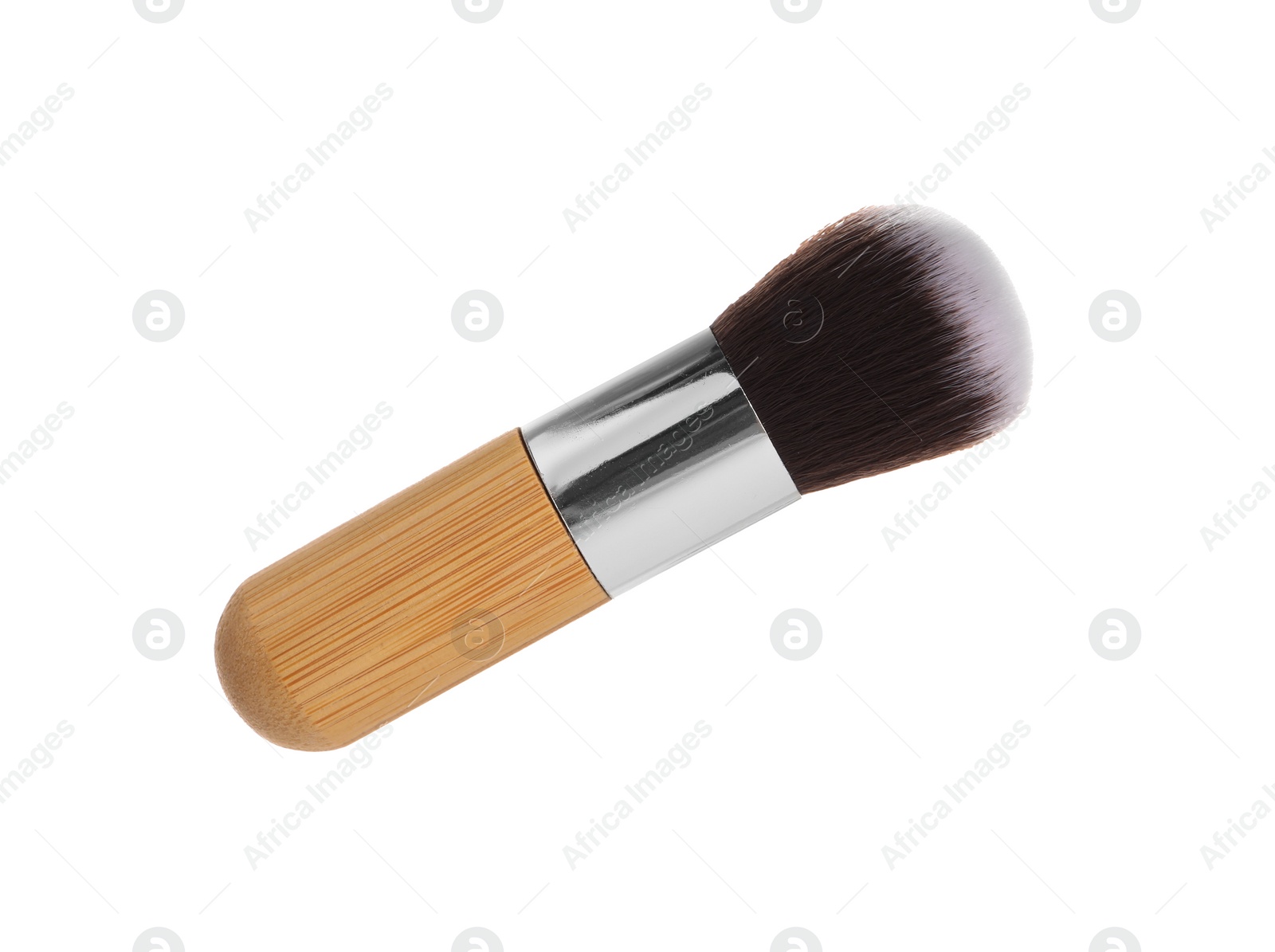 Photo of Makeup brush with wooden handle isolated on white