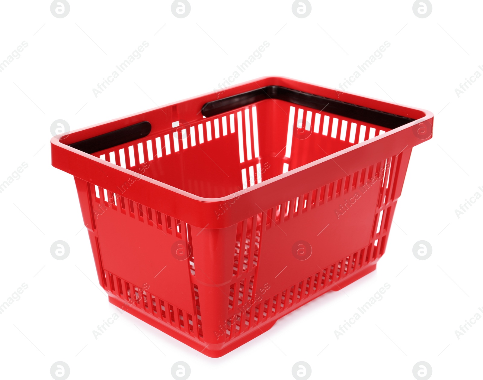 Photo of Color plastic shopping basket on white background