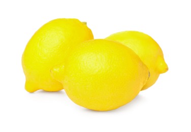 Photo of Three fresh ripe lemons isolated on white