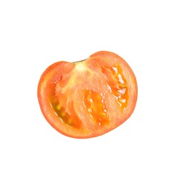 Photo of Piece of fresh ripe yellow tomato on white background