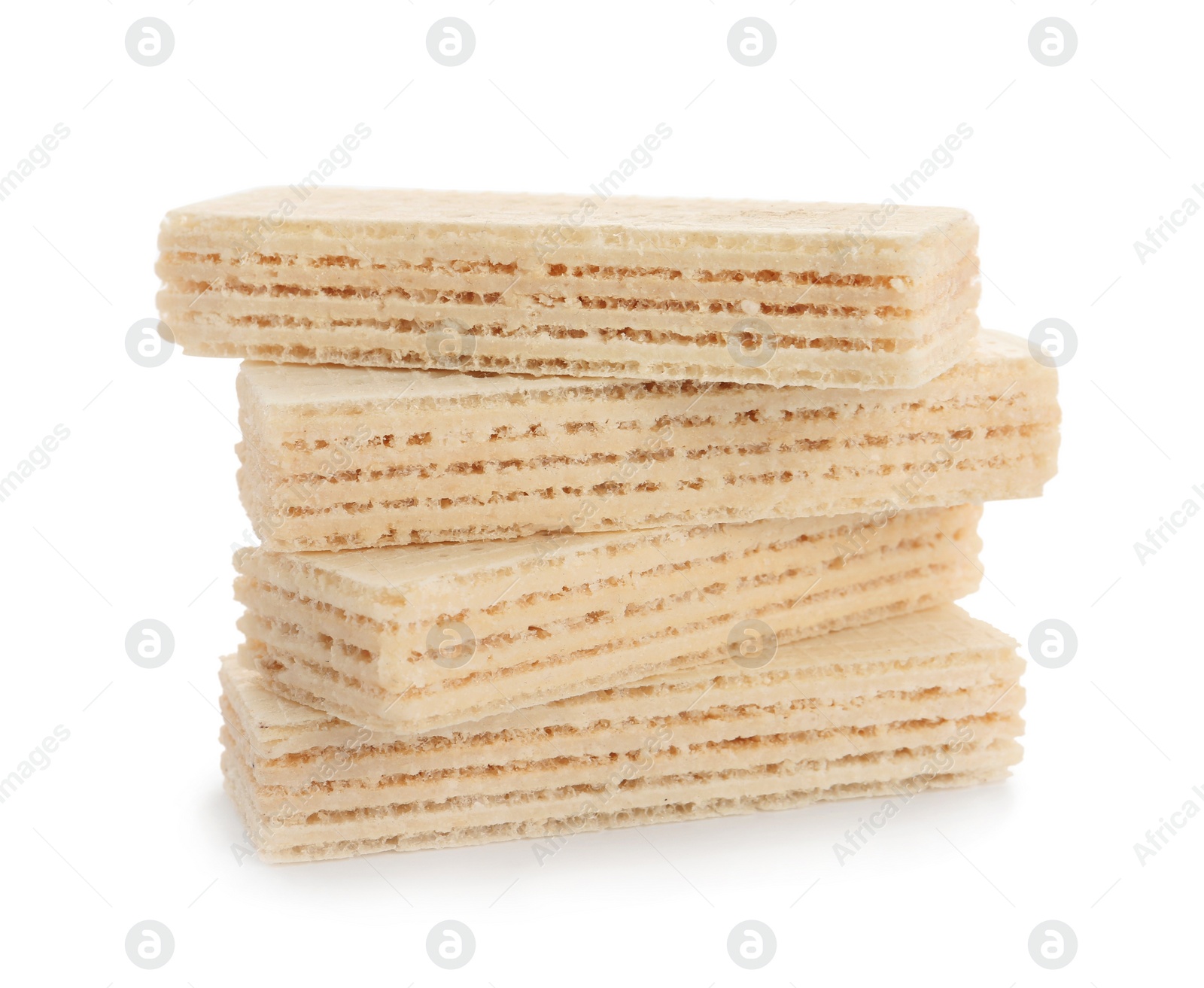 Photo of Delicious crispy wafers on white background. Sweet food