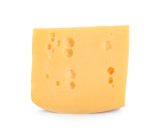 Photo of Piece of delicious cheese on white background