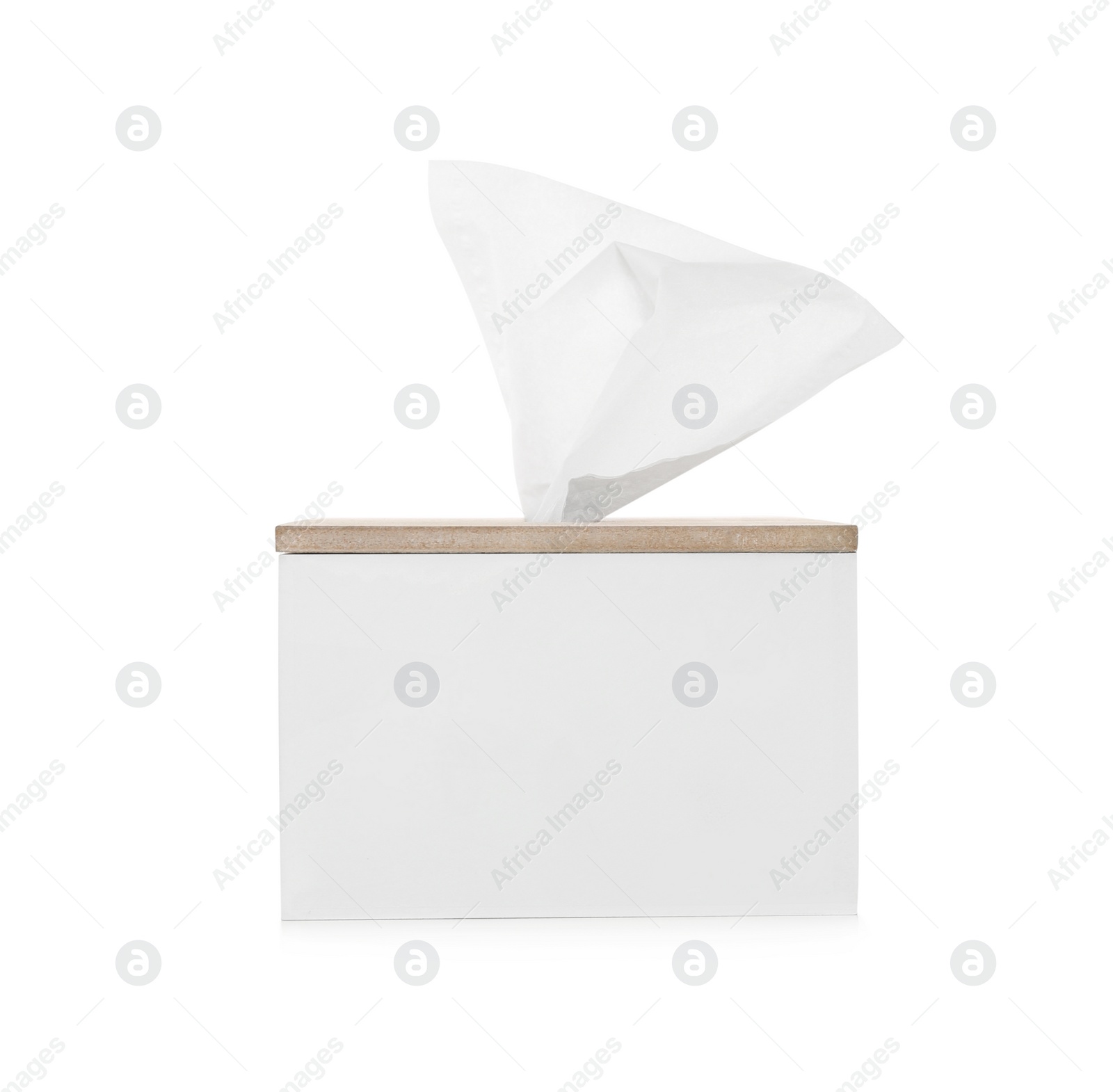 Photo of Holder with paper tissues isolated on white