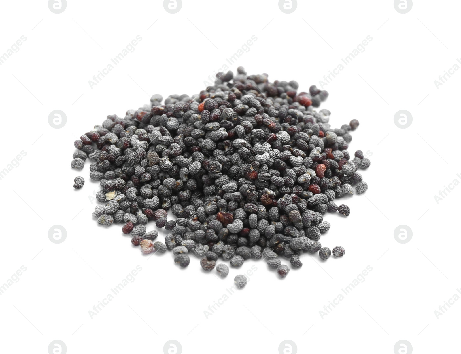 Photo of Pile of dry poppy seeds isolated on white