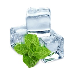 Image of Green mint and ice cubes isolated on white