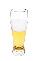 Half full glass of beer isolated on white