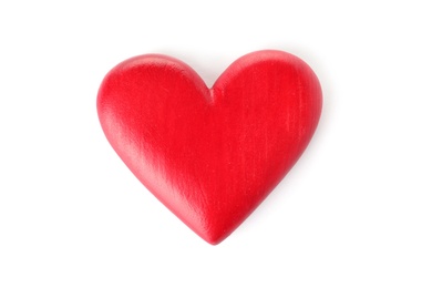 Photo of Red heart on white background, top view