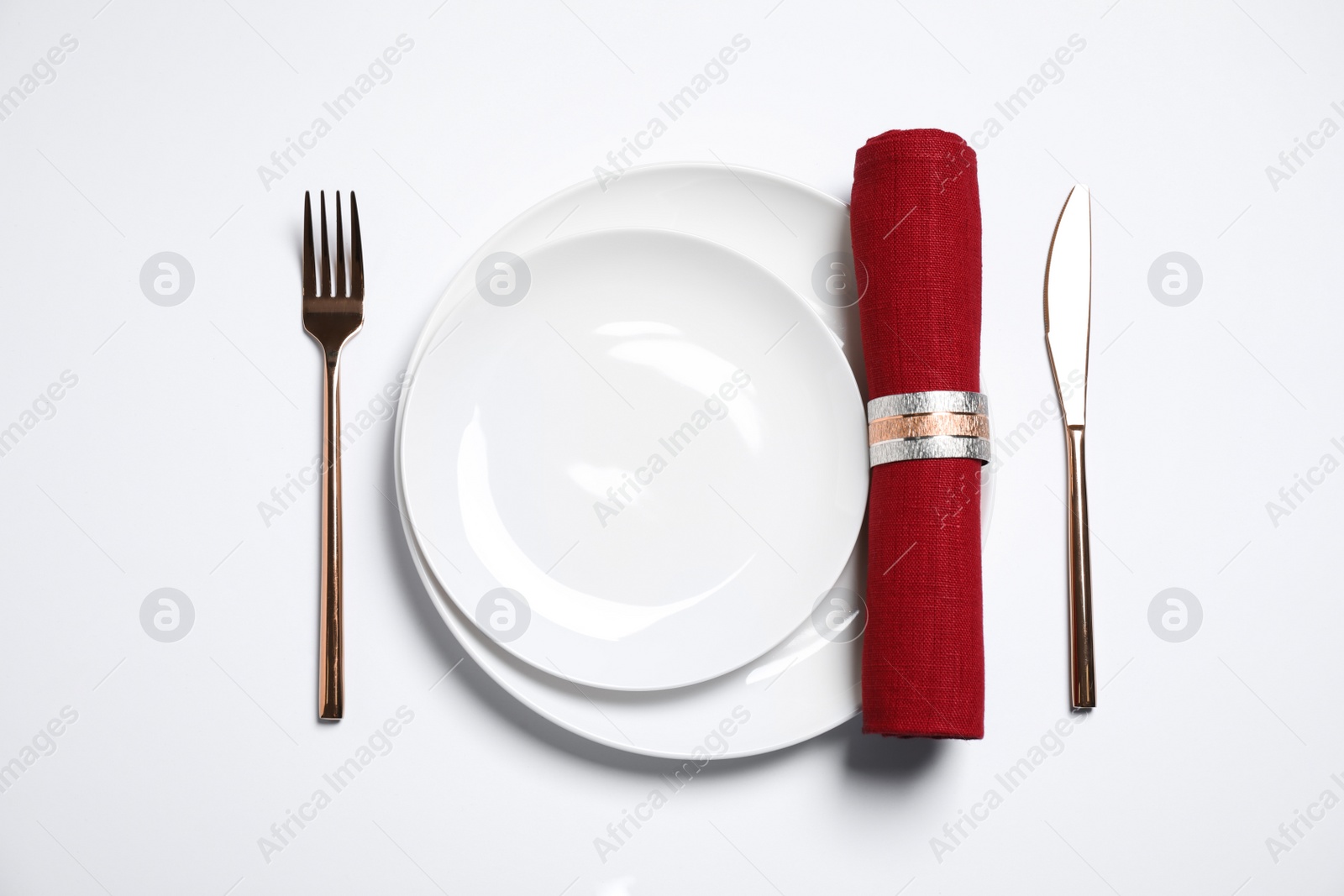 Photo of Stylish table setting on white background, top view