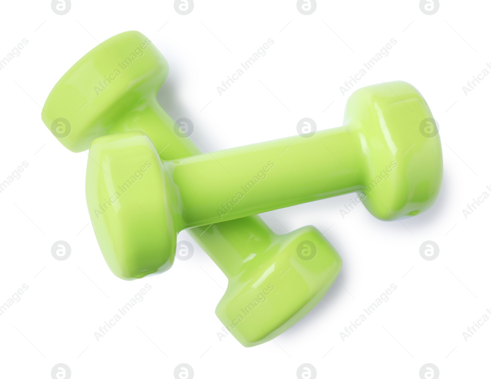 Photo of Color dumbbells on white background. Home fitness