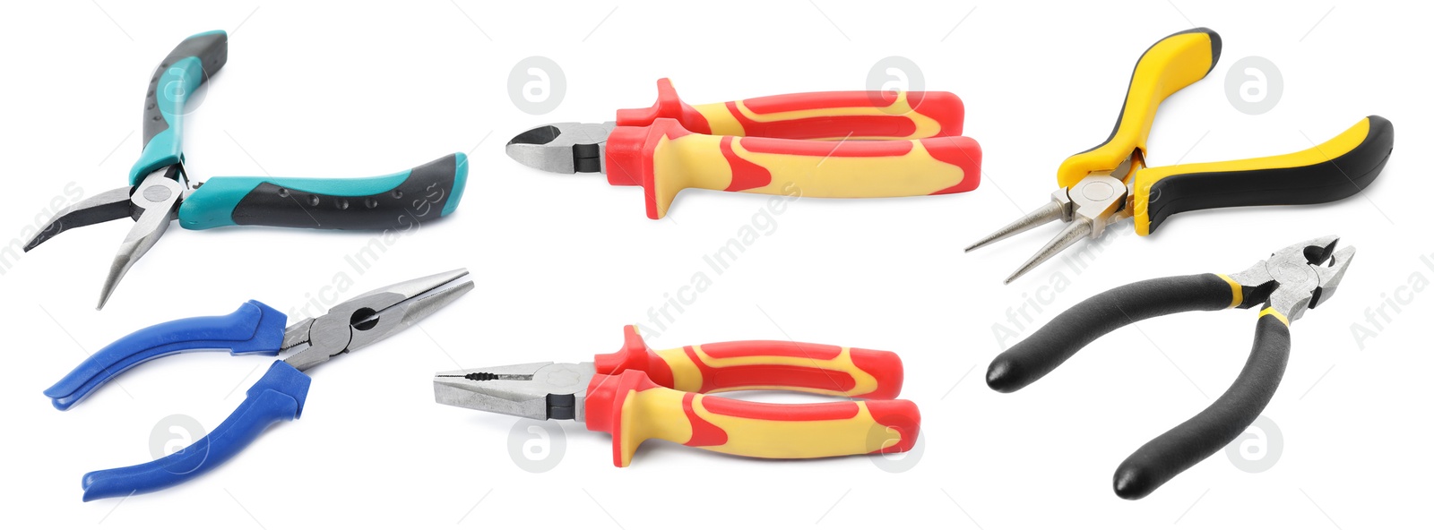 Image of Different types of pliers isolated on white, set