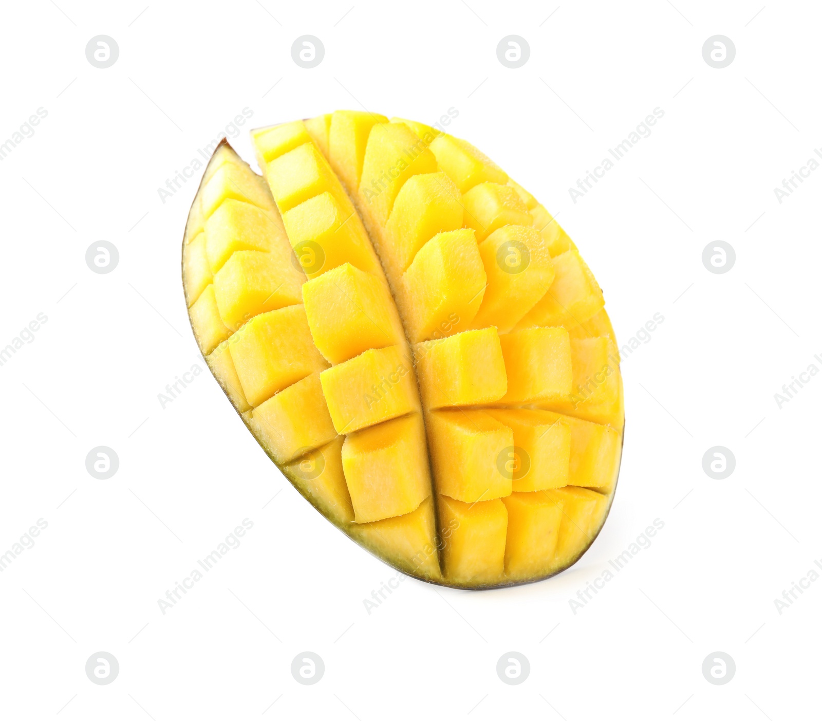 Photo of Fresh juicy mango half isolated on white