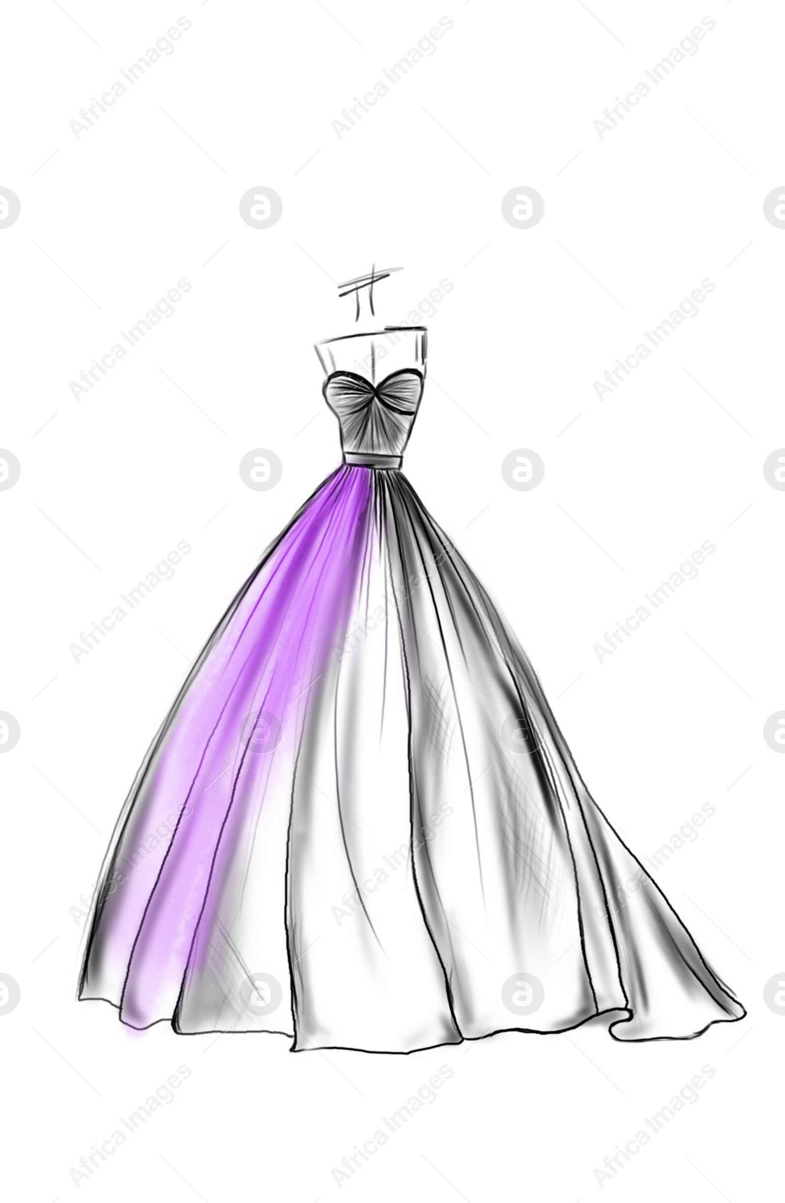 Illustration of Fashion sketch. Stylish dress on mannequin against white background, illustration