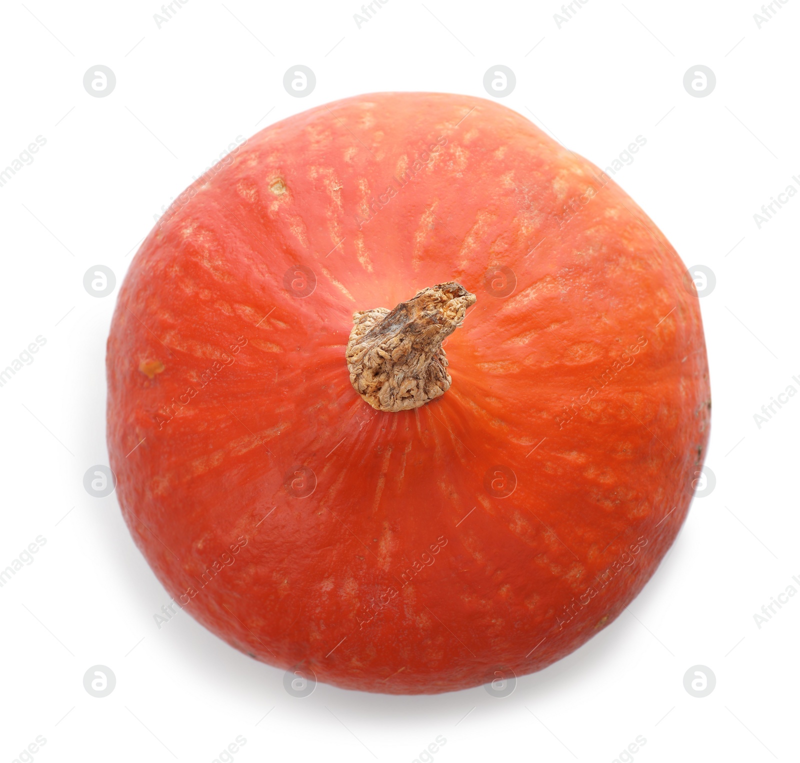 Photo of Fresh raw pumpkin isolated on white, top view. Organic plant