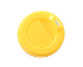 Photo of Plastic cap of disposable cup isolated on white, top view