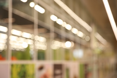 Blurred view of modern shopping mall interior