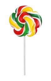 Photo of Stick with colorful lollipop swirl isolated on white