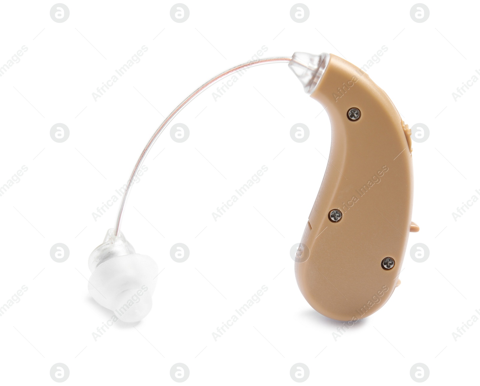 Photo of Hearing aid on white background. Medical device