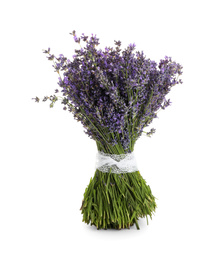 Photo of Beautiful fresh lavender bouquet isolated on white