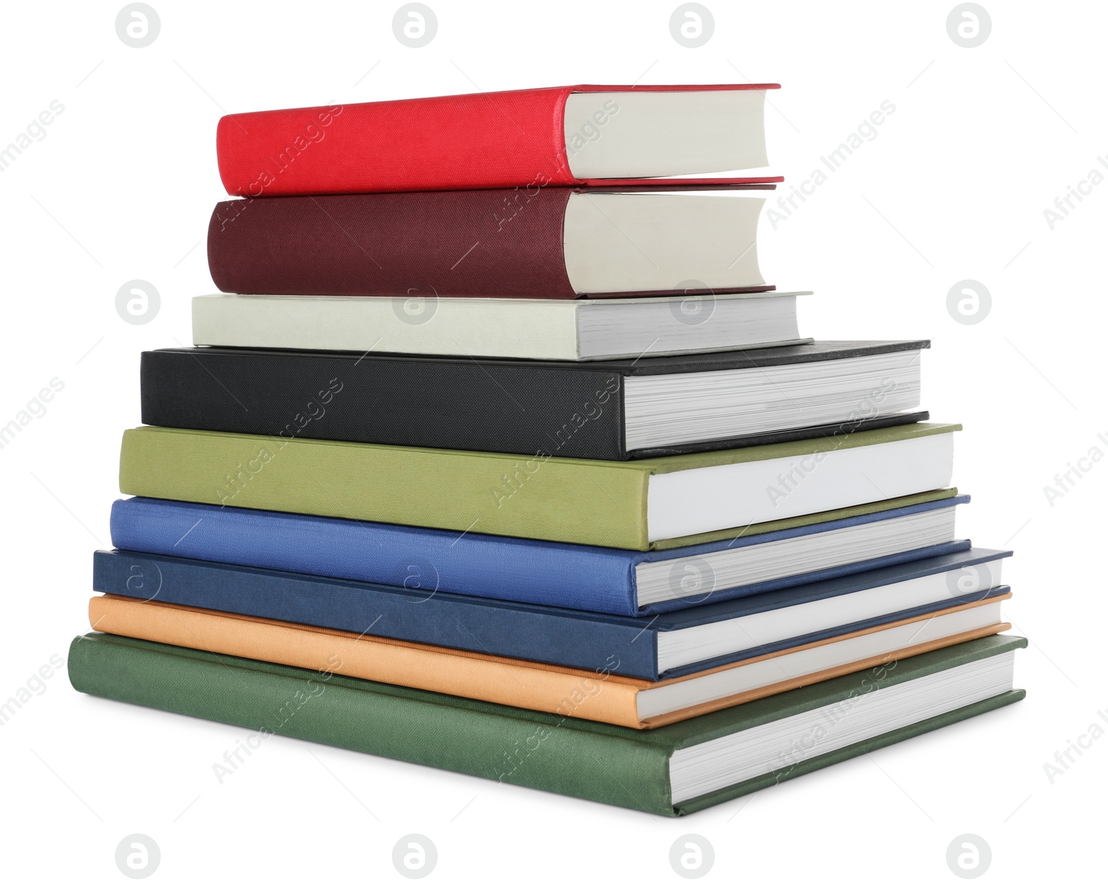 Photo of Stack of hardcover books on white background