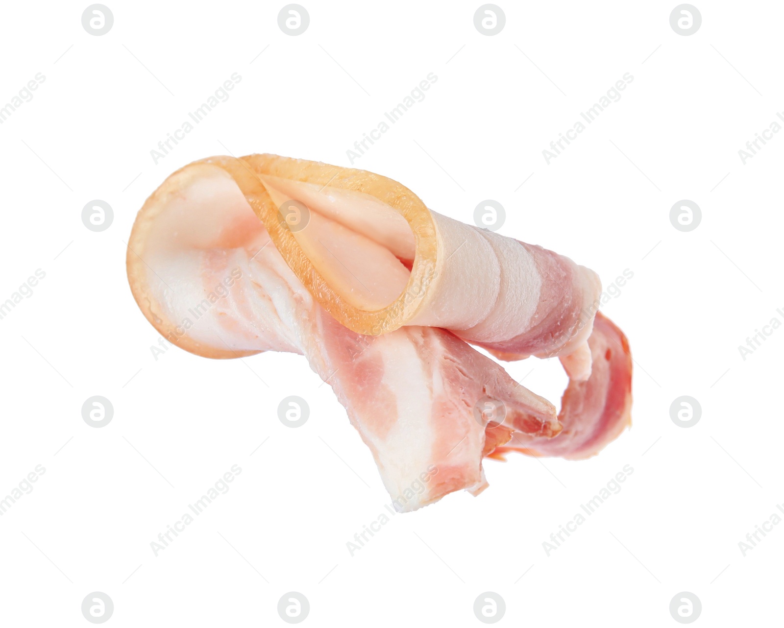 Photo of Slice of delicious prosciutto isolated on white